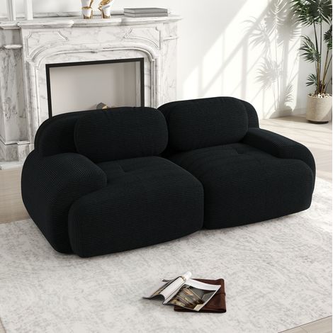 FloraGrace canapé modulaire Loveseat, sans structure, tissu côtelé noir, sans montage, 2 colis (1/5)