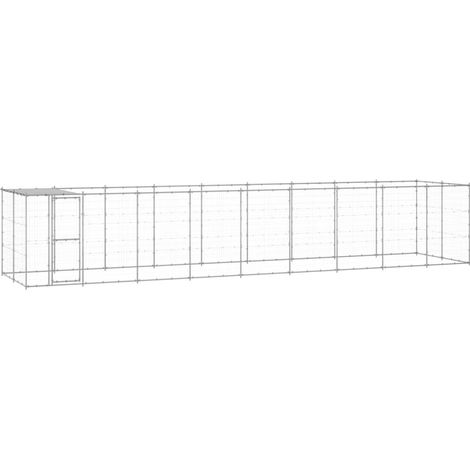 Jaula para caseta de exterior, parque para animales, perro de exterior de acero galvanizado con techo 21,78 m² 020000439