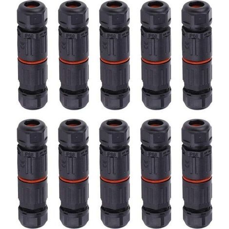 10 PCS IP68 Etanche Connecteur de Câble Electrique, Femelle 3 Broches Connecteurs Etanches Prise de Courant Extérieure Raccord de Connecteur Fil Etanche (1/4)