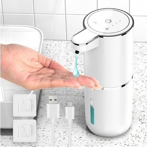 Distributeur de Savon Automatique, 380ml Distributeur de Savon avec Capteur de Mouvement Infrarouge, Mural, Rechargeable par USB, Étanche IPX5, Adapté à la Cuisine, Salle de Bain (1/4)
