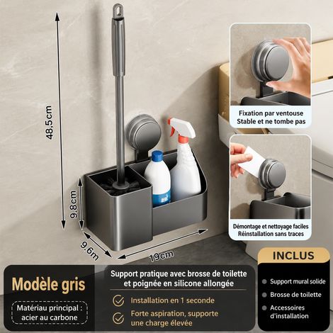 Brosse WC murale gris fusil avec étagère et manche long en silicone réf 4146 25 × 13 × 12,5 cm 800 g – Livraison gratuite