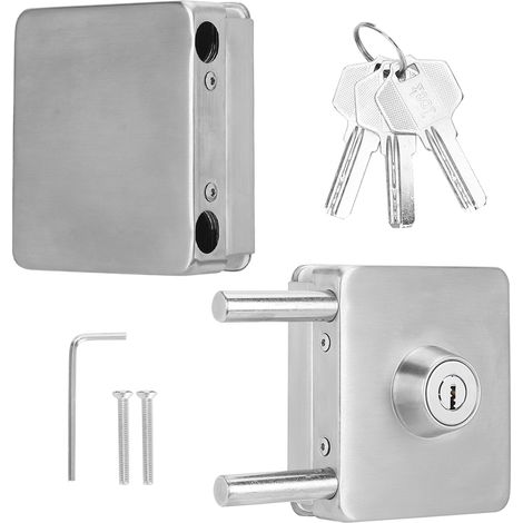 Loquet de serrure de porte en verre simple carré, sans cadre, en fer inoxydable, sans perçage, pour le bureau et la maison