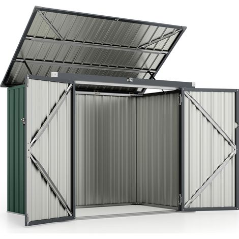 Costway – Abri de jardin métal 1,5 m² – Acier galvanisé – Toit relevable avec barres d'air – 2 portes – Structure triangulaire renforcée – Gants inclus (1/5)