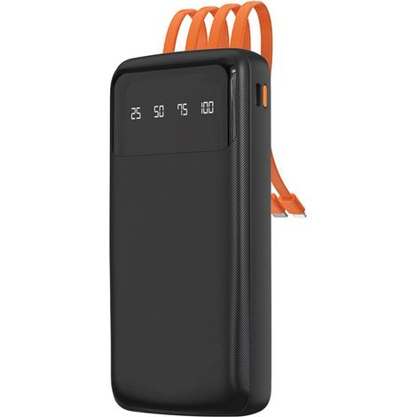 Powerbank K6Pro da 10000 mAh con cavi USB-C, MicroUSB e Lightning per iPhone integrati - Nero (1/5)