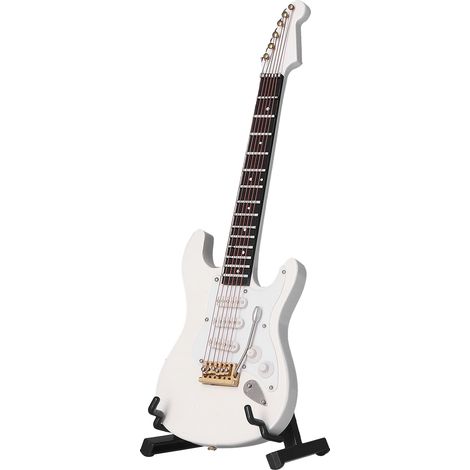 Mini guitare et basse électrique avec support, décoration pour maison de poupée, blanche