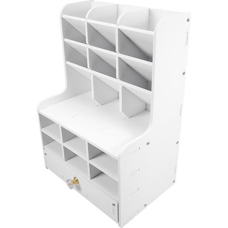 Boîte de rangement de bureau/porte-stylos pour fournitures de bureau/études, conception à plusieurs compartiments, blanche, 32,00 x 22,00 x 15,00 cm, 1 pièce. (1/5)