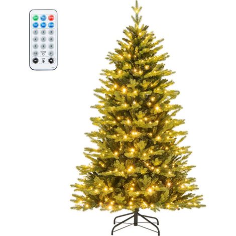 Sapin de Noël artificiel 180 x 107 x 50 cm avec 250 lumières LED ambiance festive moderne en PVC vert