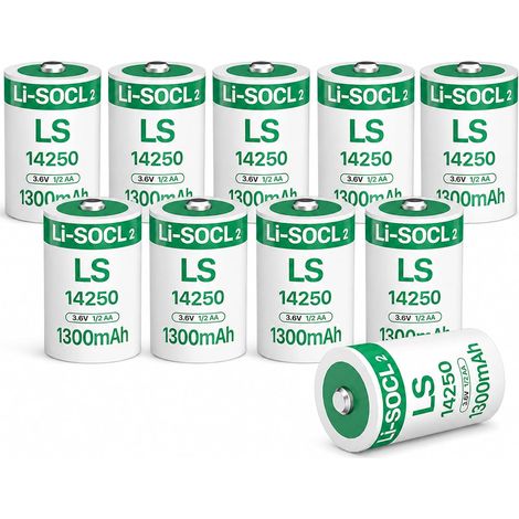 Piles au Lithium LS14250 1/2AA 3,6 V 1300 mAh pour Collier de Laisse R9 : Sauvegarde de la Mémoire, Horloges en Temps Réel, Compteurs de Consommation (Non Rechargeables) (Lot de 10) (1/5)