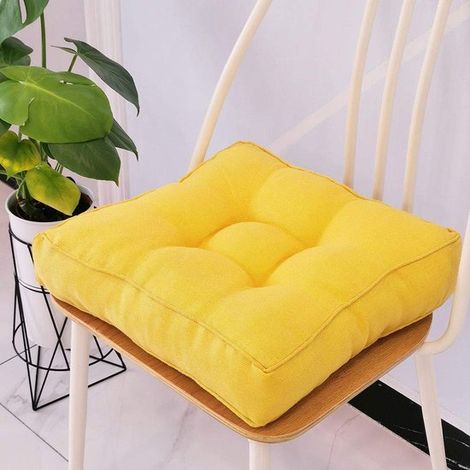 Coussin de chaise 45 x 45 x 10 cm, coton épais rembourré, pour chaise de salle à manger, jardin et sol, intérieur et extérieur, jaune (1/5)