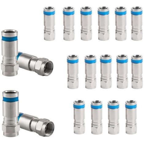 Lot de 20 connecteurs à compression de type F pour câbles satellites RG6, adaptateurs coaxiaux de type F pour satellites, téléviseurs et récepteurs, résistants (1/5)