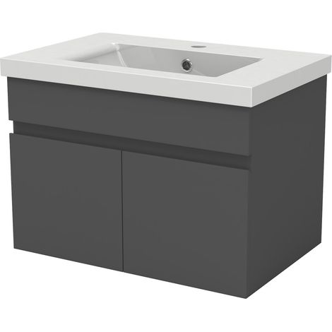 Aica Ensemble de meuble Salle de Bain de rangement + 2 portes ouvrantes, sans vasque, 59 x 38,5 x 40 cm, Anthracite