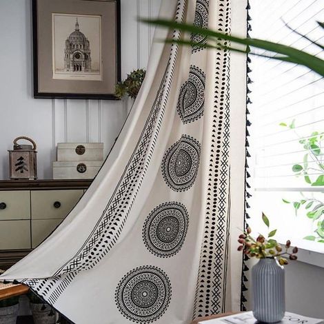 Rideau Boho Rideaux Mandala Géométrique Blanc et Noir Rideaux avec Oeillets Lot de 1 150 × 240 cm (1/5)