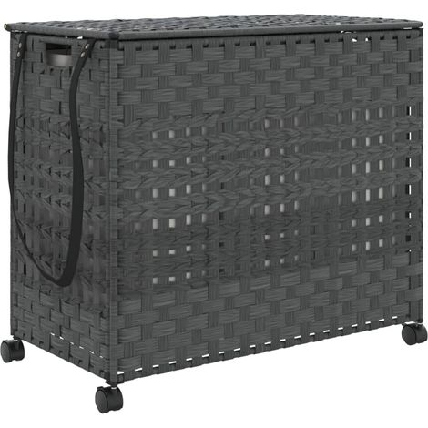 Panier à linge avec roulettes gris 66x35x60 cm résine tressée