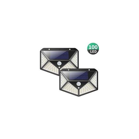 Luci solari da esterno ad alte prestazioni, confezione da 2, 100 LED, 2200 mAh, impermeabili, 270/180 cm, con sensore di movimento, montabili a parete.