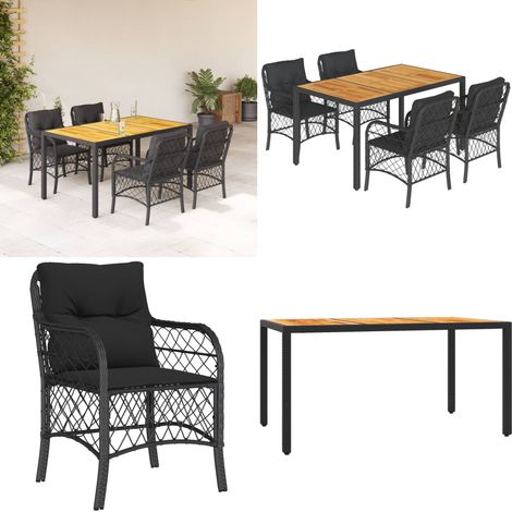5-tlg. Garten-Essgruppe mit Kissen Schwarz Poly Rattan - Gartenessgruppe - Sitzkissen (1/5)