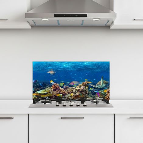 CRÉDENCE CUISINE Paysage sous-marin - Poisson - Tortue - Bleu 60x30 cm