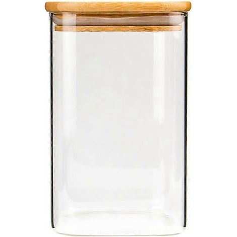 Bocal carré en verre, boîte de conservation hermétique pour grains de thé ou de café en vrac (950 ml) (1/3)