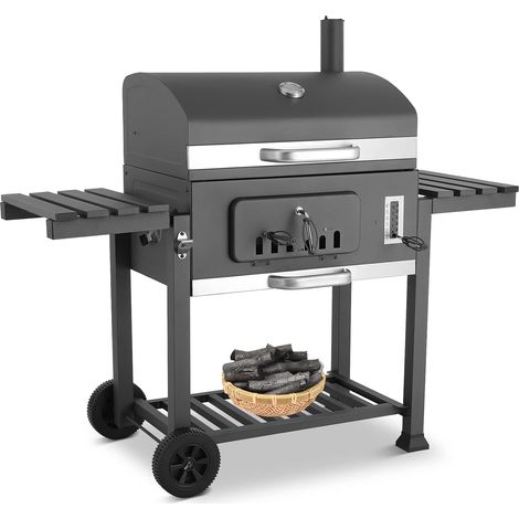 Barbecue au Charbon de Bois, Grill à Charbon avec Couvercle, Barbecue Charbon de Bois Grande Taille avec Cheminée, Barbecue Charbon sur Pied, à Roulettes, en Acier Inoxydable, 152x136x60cm (1/5)
