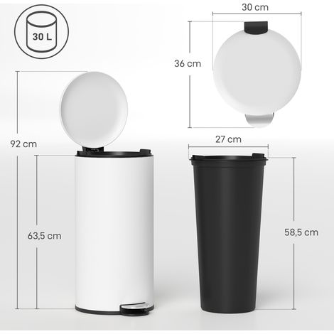 Poubelle de 30 L, à pédale, couvercle à clipser, résistante aux taches, blanc crème (1/5)