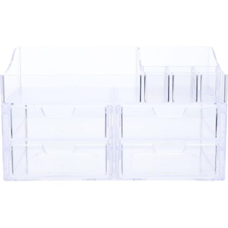 Boîte de rangement pour maquillage à plusieurs niveaux avec 4 tiroirs, organisateur de cosmétiques pour chambre et porte-pinceaux (1/3)