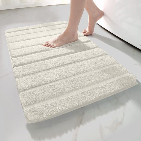 Tappeto Da Bagno In Microfibra Antiscivolo Morbido Assorbente Facile Da Pulire Tappetino Super Soffice Per Bagno, Camera Da Letto Design Moderno Strisce Stripes Crema - 50x80 (1/4)