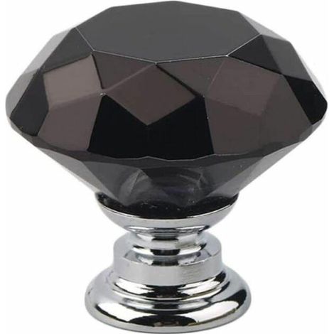 royaluxe - 10 x Poignée Bouton de Porte Placard Meuble Tiroir - 30mm Boutons Diamant en Verre de Cristal Noir (1/4)