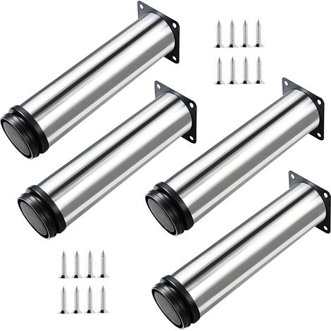 CSPARKV 4X Furniture Legs, Adjustable Furniture Legs - Chrome Metal - Adjustable Height (Total: 250mm) (1/5)