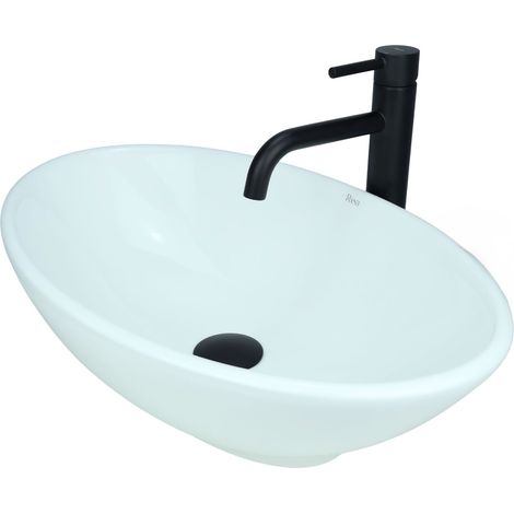 GTM Design Aufsatzwaschbecken 53 cm – Glanz Modern Waschbecken ohne Hahnloch – Elegantes Aufsatzwaschbecken Oval für Badezimmer und Gäste WC – nur Bad Waschbecken (1/5)