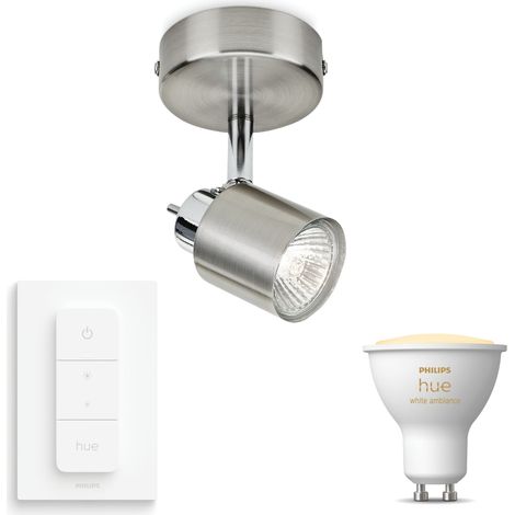 Philips Hue Meranti Aufbauspot mit 1 Lichtpunkt GU10 (Mattchrom) Warm bis Kaltweißes Licht - Inkl. 1 Dimmschalter - White Ambiance (1/5)