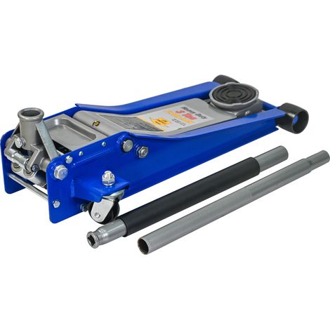 Gato de suelo horizontal de doble bomba 3T de acero y aluminio azul plata (1/5)