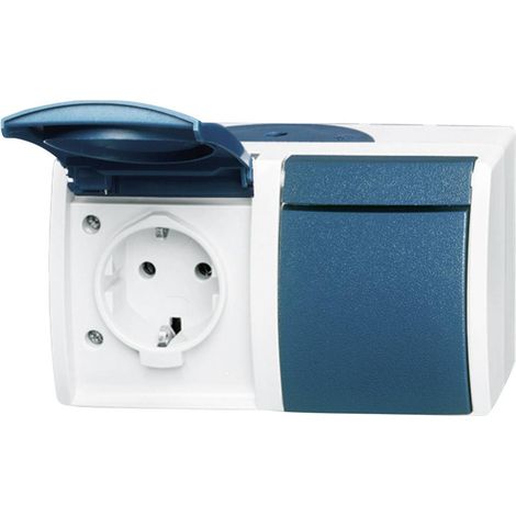 Busch-Jaeger 20/2 EW-53 Interruttore per ambienti umidi Presa doppia Superficie Ocean Blu, Verde 1 pz. (1/2)
