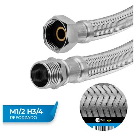 Latiguillo M1/2 H3/4 Acero Inoxidable 304, EPDM Atóxico 30cm Pack 10 Uds (1/4)