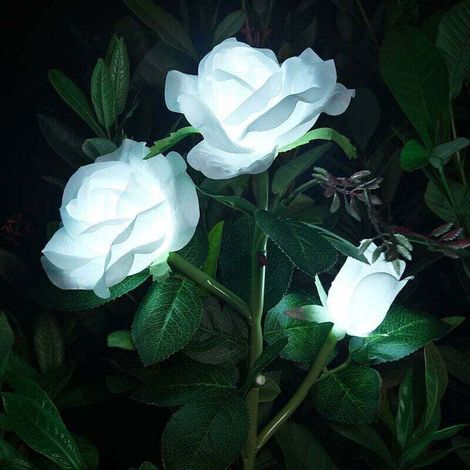 Luci solari a forma di fiore, rosa artificiale, luci LED decorative solari per uso esterno, impermeabili IP44 per giardino, decorazioni natalizie per esterni, patio, cortile, prato, balcone (bianco, 1 (1/4)