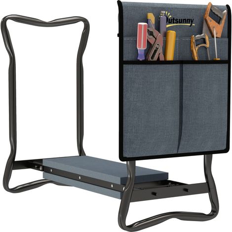 Tabouret de jardin pliable 2 en 1 avec coussin EVA et sac à outils