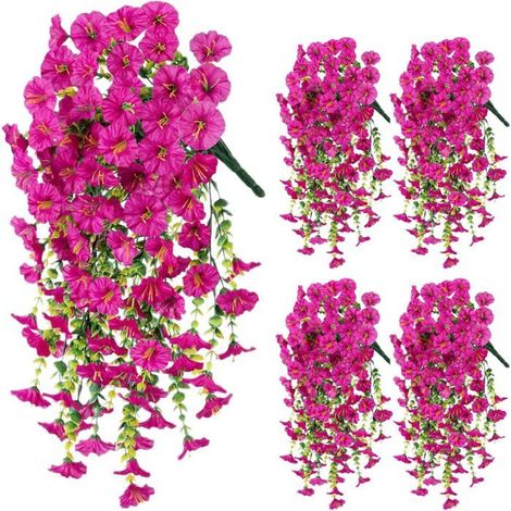 Lot de 4 Glycines Artificielles Extérieur - Plantes Fausses Plastique pour Jardin Balcon Rose Fuchsia (1/5)