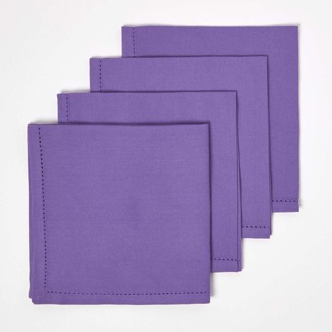 HOMESCAPES Lot de 4 serviettes de table en coton, Violet (1/5)
