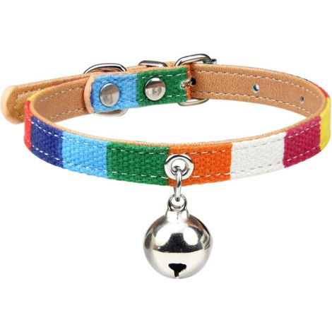 Collier Arc-en-Ciel : Collier réglable avec Clochette en Chanvre Naturel, sûr et Durable pour Les Chats et Les Petits Chiens. (avec Clochette, Taille M 35cm) (1/5)