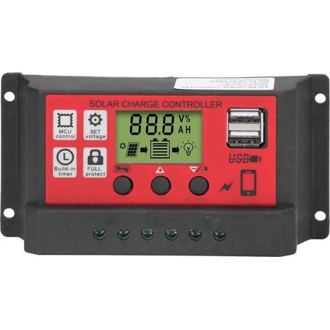 Contrôleur de Régulateur Solaire Contrôleur de Charge Solaire LCD Régulateur Intelligent de Batterie de Panneau Solaire Réglable 12V 24V avec écran LCD(10A). (1/5)