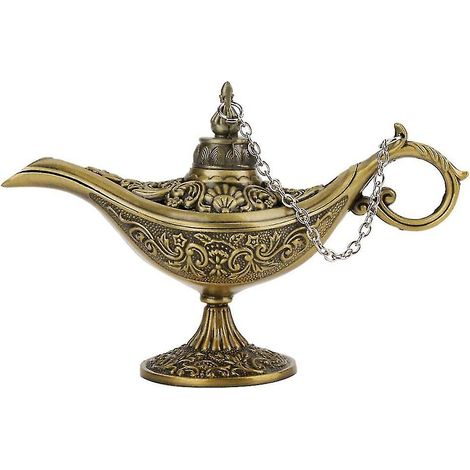 Lampe Aladdin vintage en métal sculpté, déco maison orientale, huile thé, magique, style rétro, artisanale (1/4)