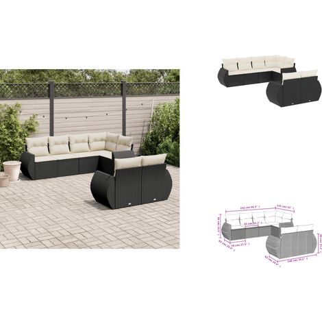 7-tlg. Garten-Sofagarnitur mit Kissen Schwarz Poly Rattan - Gartenmöbel - Outdoor Möbel - Rattan Gartenmöbel - Lounge Set - Esstischgarnitur (1/3)