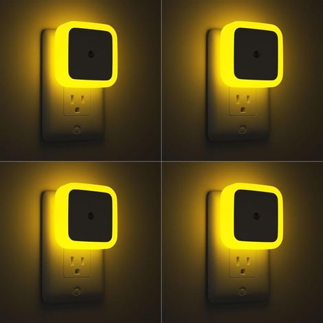 Lot de 4 Veilleuses à Brancher sur Prise Murale avec Capteur Crépusculaire, Éclairage LED Jaune pour Chambre, Salle de Bain et Couloir (1/4)