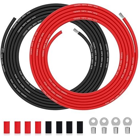 UL1015 12AWG 3.3mm² PVC Cable Black/Red, 2 x 3 m UL1015 Tinned Copper Cable, 600V/221°F, for Vehicles, Solar, Appliances and Electrical Projects (1/5)
