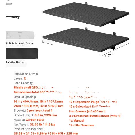 Wandgaragenregale, robuste Stahlkonstruktion, platzsparendes Design, 24x36inch (1/2)