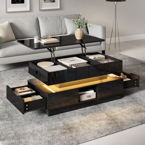 Höhenverstellbarer Couchtisch mit Stauraum, LED und Steckdose, Schwarz HAVRYA (1/5)