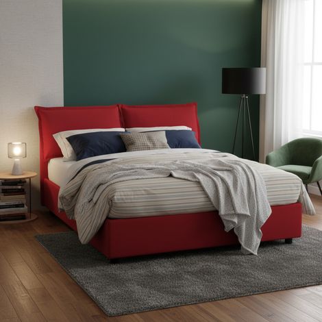 Talamo Italia Letto matrimoniale Denise, Letto contenitore con rivestimento in tessuto, 100% Made in Italy, Apertura frontale, con materasso Cm 160x190 incluso, Rosso, con imballo rinforzato (1/5)