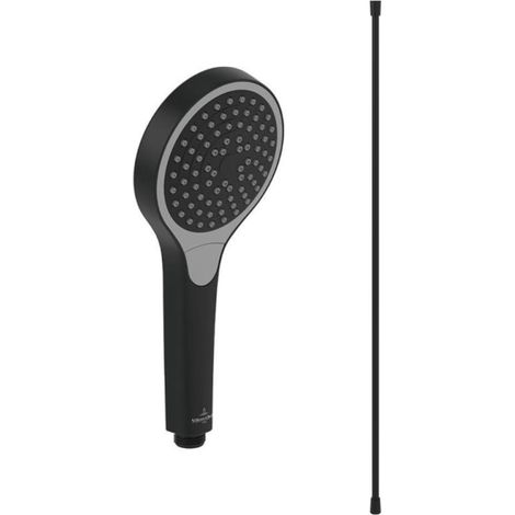 Cabezal de ducha Villeroy & Boch Verve Showers de 3 chorros + Manguera universal de 160 cm, negro mate