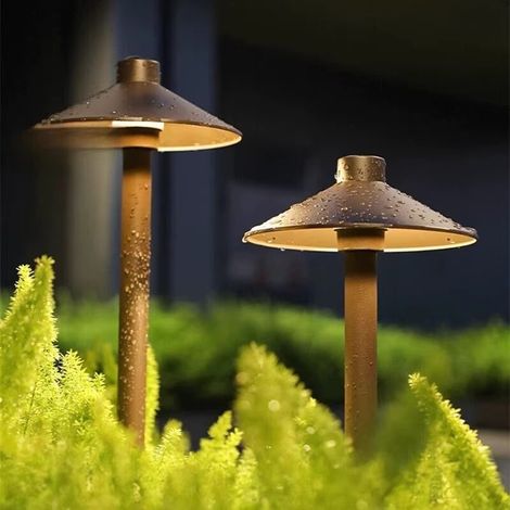 Lampe de jardin champignon solaire extérieure 7W marron, modèle piquet étanche anti-pluie