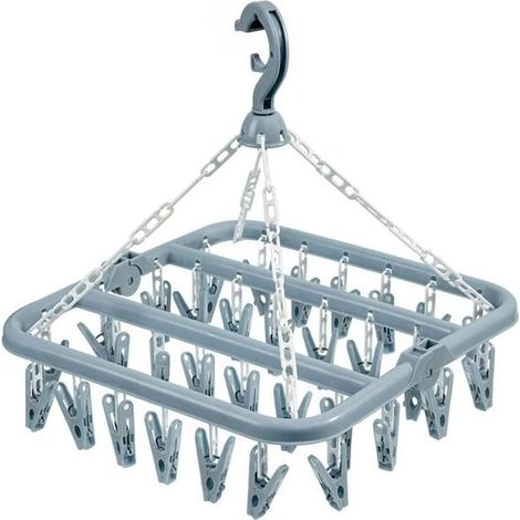 Asciuga calzini, appendino per calzini a 32 poli per stendibiancheria, asciuga calzini pieghevole da interno per biancheria intima, vestiti, solette per scarpe, vestiti per neonati e cappelli (blu)