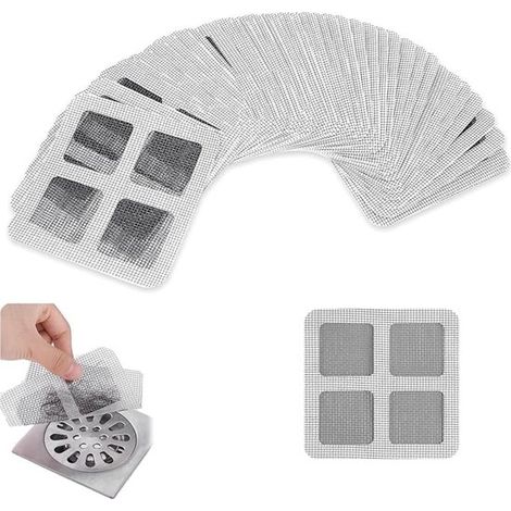 50er-Packung Einweg-Haarfänger für Duschabflüsse, 10x10 cm große Netzabflussaufkleber, geeignet für Duschräume, Waschbeckenfilter und Badezimmer. (1/5)