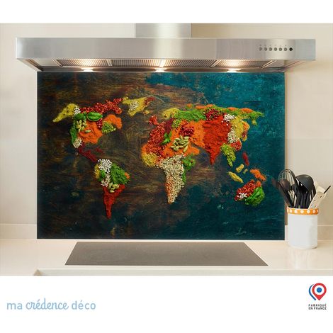 Fond de hotte : Epices et carte du monde 1 - Verre trempé - 60 cm - 45 cm (1/5)